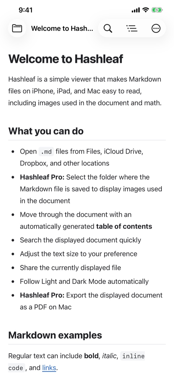 Markdown displayed in Hashleaf for iPhone