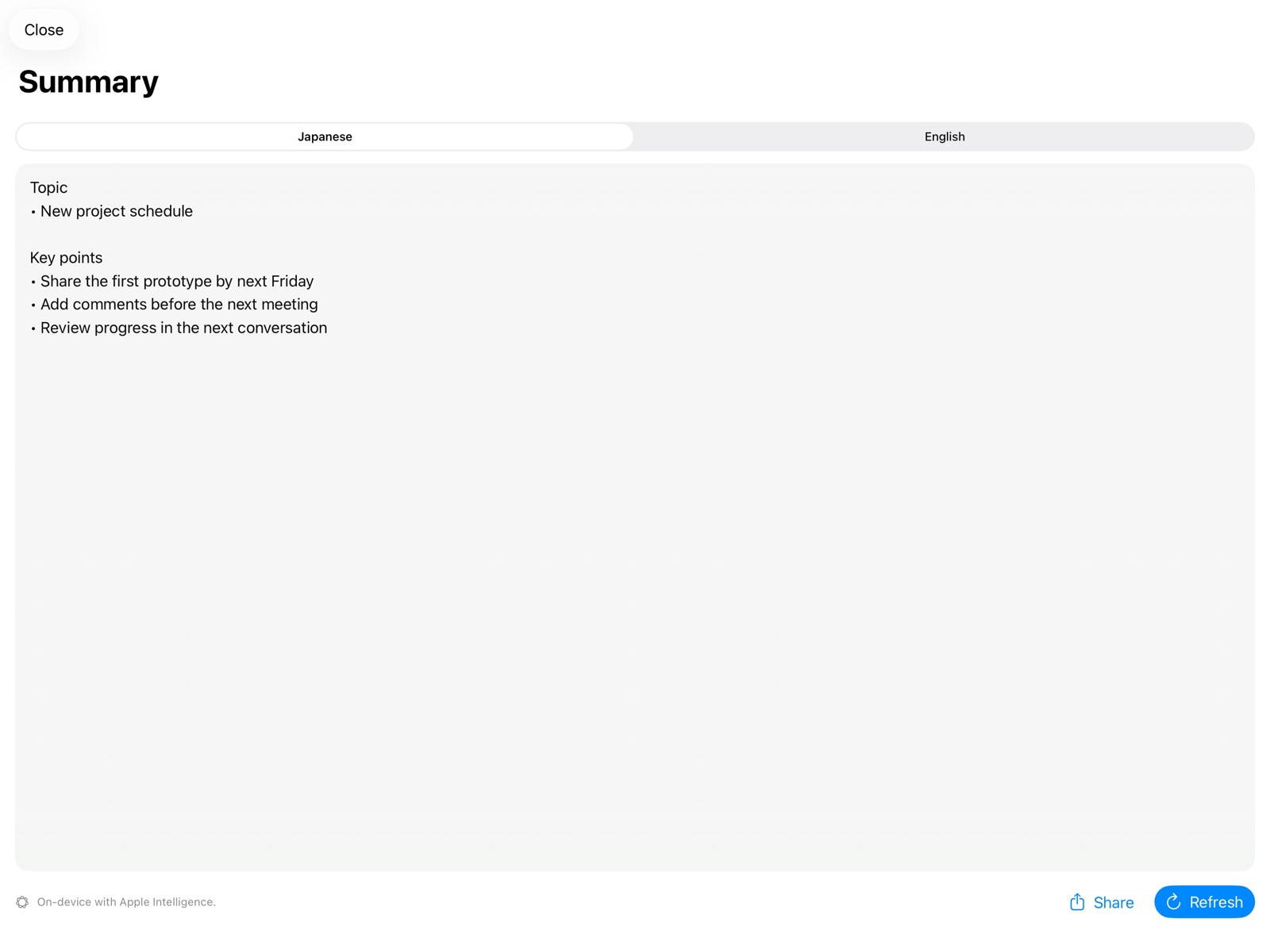 Conversation summary in wayaknow for iPad